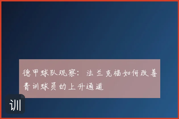 德甲球队观察：法兰克福如何改善青训球员的上升通道